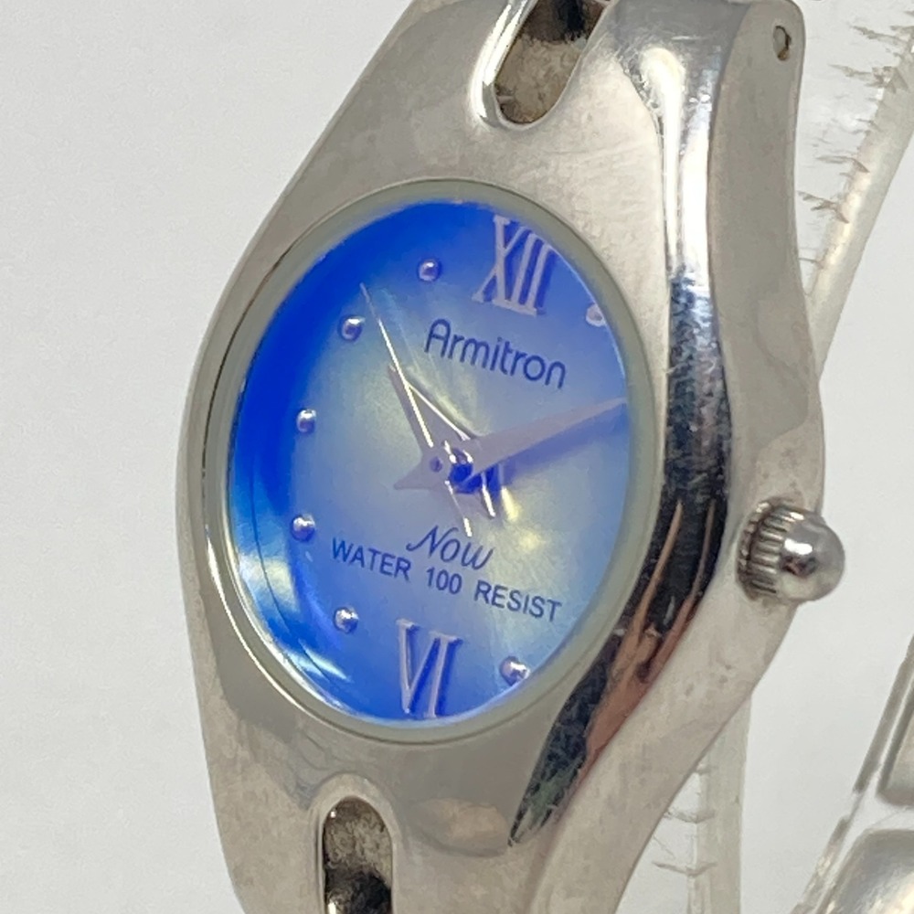 Armitron Now Watch Women 22mm Silver Tone Blue Yellow Dial WR New Battery 6.25"
